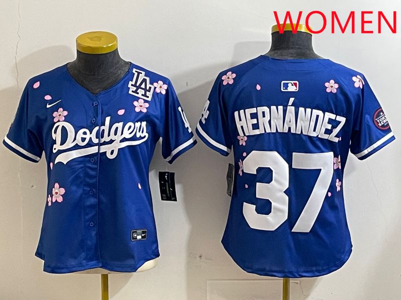 Women Los Angeles Dodgers #37 Hernandez Blue Sakura Edition 2025 Nike MLB Jersey style 8->women mlb jersey->Women Jersey